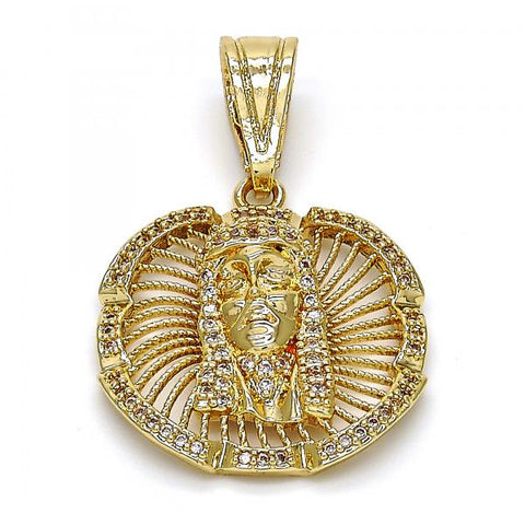 Dije Religioso 05.120.0039 Oro Laminado, Diseño de Jesus, con Micro Pave Blanca, Pulido, Dorado
