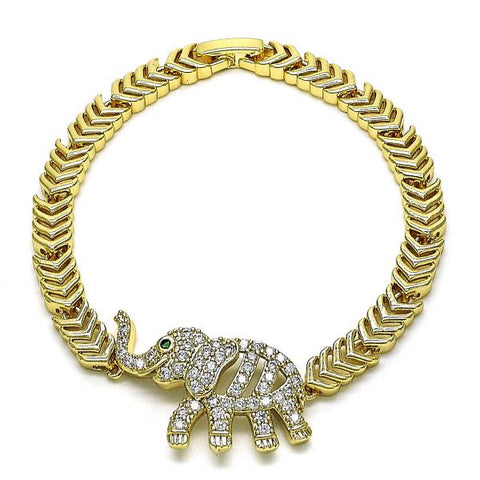 Pulsera Elegante 03.283.0351.07 Oro Laminado, Diseño de Elefante, con Micro Pave Blanca y Verde, Pulido, Dorado