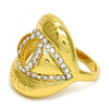 Anillo Multi Piedra 01.241.0001.09 Oro Laminado, Diseño de Llave Griega, con Cristal Blanca, Pulido, Dorado