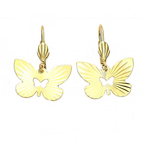 Arete Colgante 5.104.011 Oro Laminado, Diseño de Mariposa, Diamantado, Dorado