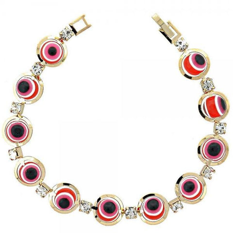 Pulsera Elegante 03.151.0003 Oro Laminado, Diseño de Ojo Griego, con Zirconia Cubica Blanca, Resinado Rojo, Dorado