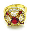 Anillo Multi Piedra 01.266.0017.07 Oro Laminado, con Zirconia Cubica Granate y Blanca, Pulido, Dorado