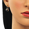 Arete Gancho Frances 5.125.007.1 Oro Laminado, Diseño de Flor, con Zirconia Cubica Amatista Oscuro y Blanca, Dorado