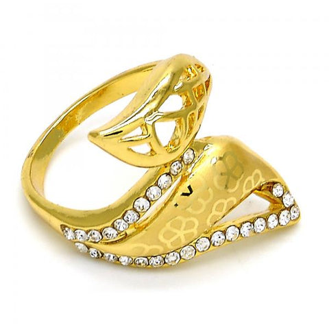 Anillo Multi Piedra 01.241.0039.07 Oro Laminado, Diseño de Flor, con Cristal Blanca, Pulido, Dorado