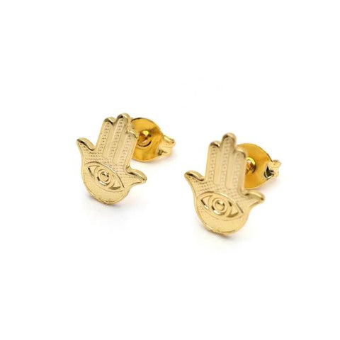 Arete Dormilona 02.58.0026 Oro Laminado, Diseño de Mano de Dios y Ojo Griego, Diseño de Mano de Dios, Pulido, Dorado