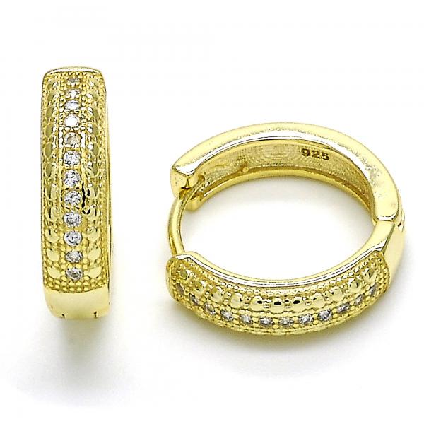 Argolla Huggie 02.186.0122.20 Plata Rodinada, con Micro Pave Blanca, Pulido, Dorado