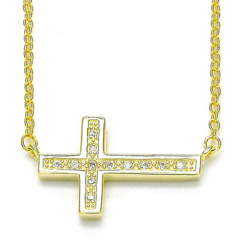 Collares con Dije 04.336.0100.2.16 Plata Rodinada, Diseño de Cruz, con Micro Pave Blanca, Pulido, Dorado