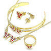 Collar, Pulso, Arete y Anillo 06.361.0038 Oro Laminado, Diseño de Mariposa, Esmaltado Rojo, Dorado