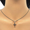 Collares con Dije 04.284.0009.2.20 Oro Laminado, Diseño de Cruz, con Zirconia Cubica Negro y Blanca, Pulido, Dorado