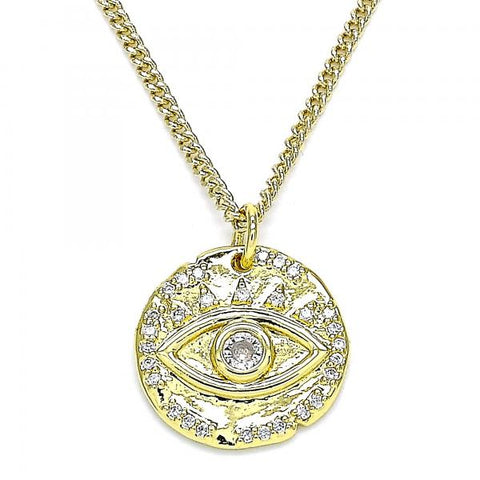 Collares con Dije 04.362.0016.20 Oro Laminado, Diseño de Ojo Griego, con Micro Pave Blanca, Pulido, Dorado