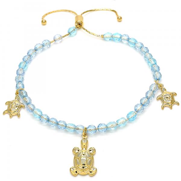 Pulsera Bolo Ajustable 03.32.00234.07 Oro Laminado, Diseño de Tortuga y Snake, Diseño de Tortuga, con Cristal Aquamarine, Pulido Azul, Dorado