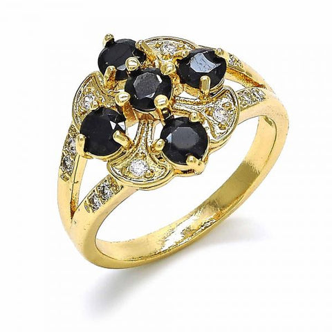 Anillo Multi Piedra 01.365.0006.07 Oro Laminado, con Zirconia Cubica Negro y Blanca, Pulido, Dorado