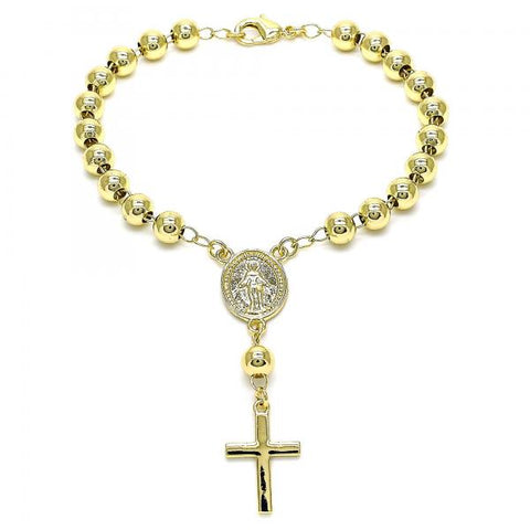 Rosario de Pulsera 09.213.0019.08 Oro Laminado, Diseño de Virgen Maria y Cruz, Diseño de Virgen Maria, Pulido, Dorado