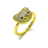 Anillo Multi Piedra 01.368.0019.4 Oro Laminado, Diseño de Osito, con Micro Pave Blanca y Negro, Pulido, Dorado