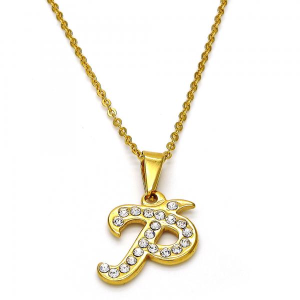 Collares con Dije 04.238.0025.1.18 Acero Inoxidable, Diseño de Iniciales y Rolo, Diseño de Iniciales, con Cristal Blanca, Pulido, Dorado