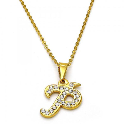 Collares con Dije 04.238.0025.1.18 Acero Inoxidable, Diseño de Iniciales y Rolo, Diseño de Iniciales, con Cristal Blanca, Pulido, Dorado