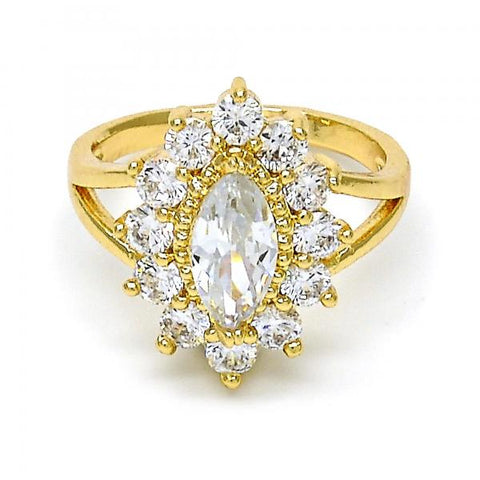 Anillo Multi Piedra 01.205.0003.08 Oro Laminado, con Zirconia Cubica Blanca, Pulido, Dorado