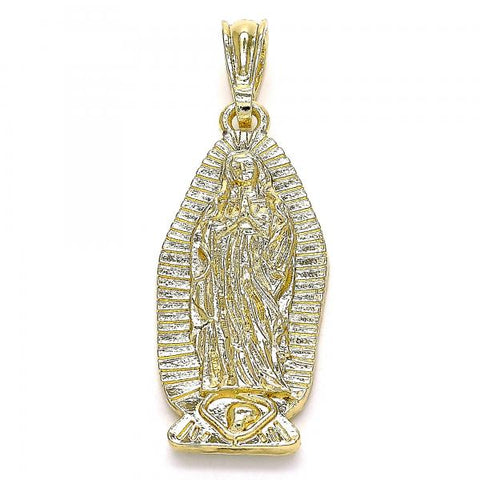 Dije Religioso 05.351.0127 Oro Laminado, Diseño de Guadalupe, Pulido, Dorado