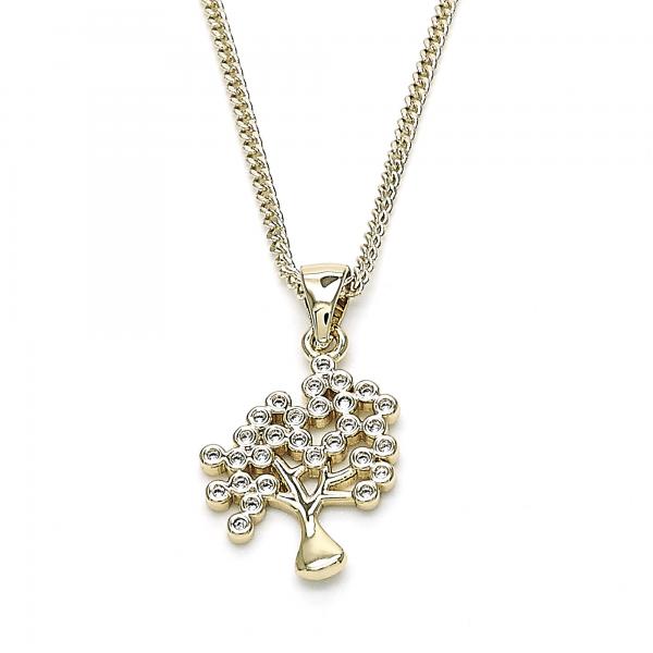 Collares con Dije 04.342.0020.20 Oro Laminado, Diseño de Arbol, con Micro Pave Blanca, Pulido, Dorado