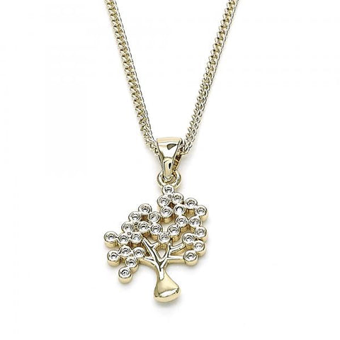 Collares con Dije 04.342.0020.20 Oro Laminado, Diseño de Arbol, con Micro Pave Blanca, Pulido, Dorado