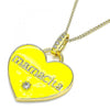 Collares con Dije 04.362.0009.1.20 Oro Laminado, Diseño de Corazon y Mama, Diseño de Corazon, con Zirconia Cubica Blanca y Micro PaveBlanca, Esmaltado Amarillo, Dorado