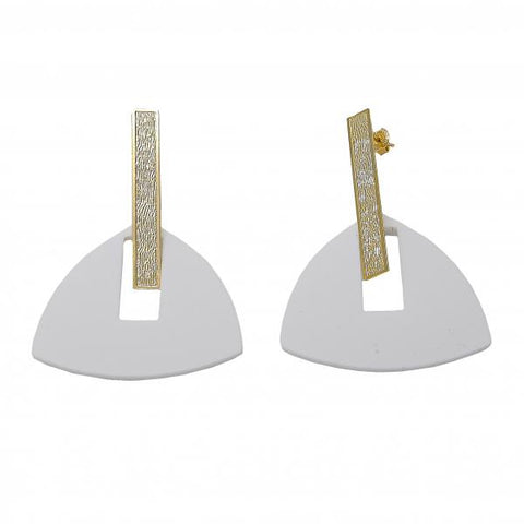 Arete Largo 02.09.0107 Oro Laminado, Resinado Blanco, Dorado