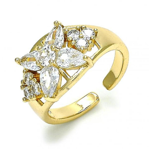 Anillo Multi Piedra 01.210.0081.1 Oro Laminado, Diseño de Flor, con Zirconia Cubica Blanca, Pulido, Dorado
