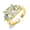 Anillo Multi Piedra 01.210.0081.1 Oro Laminado, Diseño de Flor, con Zirconia Cubica Blanca, Pulido, Dorado