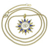 Collares con Dije 04.362.0014.20 Oro Laminado, Diseño de Ojo Griego y Sol, Diseño de Ojo Griego, con Micro Pave Blanca, Esmaltado Azul, Dorado