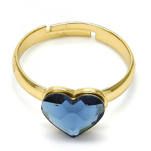 Anillo Multi Piedra 01.239.0002.8 Oro Laminado, Diseño de Corazon, con Cristales de Swarovski Denin Blue, Pulido, Dorado