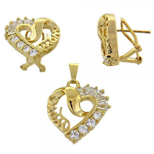 Juego de Arete y Dije de Adulto 5.054.001 Oro Laminado, Diseño de Corazon, con Zirconia Cubica , Dorado