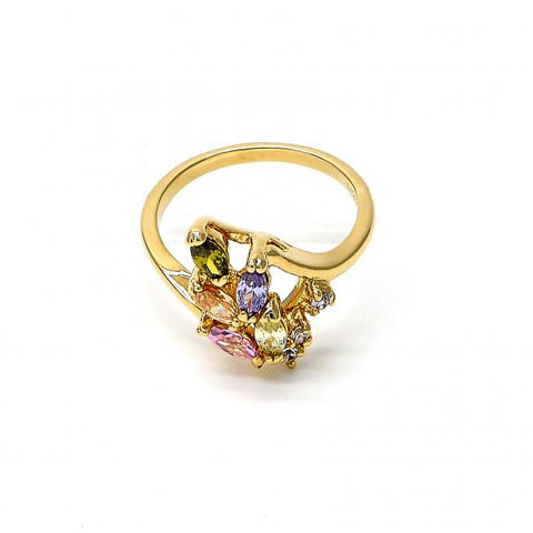 Anillo Multi Piedra 5.172.006.08 Oro Laminado, Diseño de Cluster, con Zirconia Cubica Multicolor y Blanca, Pulido, Dorado