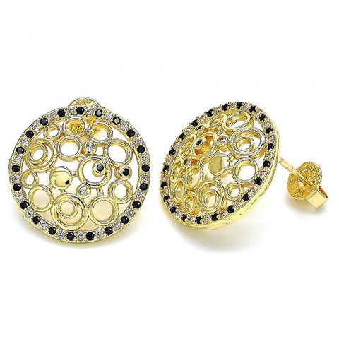 Arete Dormilona 02.233.0016.1 Oro Laminado, con Micro Pave Negro y Blanca, Pulido, Dorado