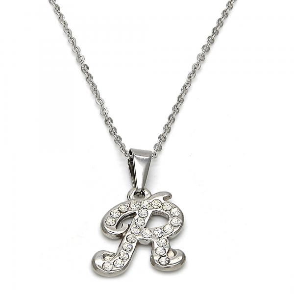 Collares con Dije 04.238.0013.1.18 Acero Inoxidable, Diseño de Iniciales y Rolo, Diseño de Iniciales, con Cristal Blanca, Pulido, Acero
