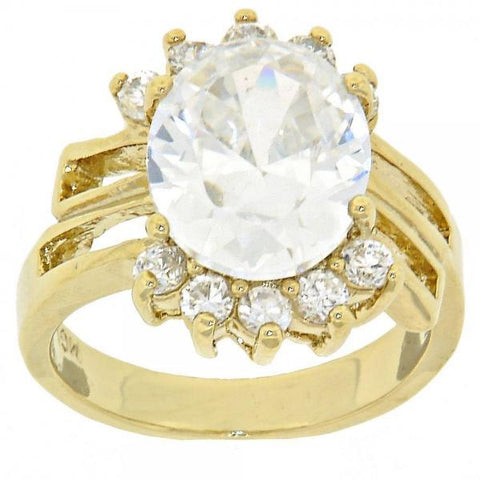 Anillo Multi Piedra 5.167.015.10 Oro Laminado, Diseño de Cluster, con Zirconia Cubica Blanca, Pulido, Dorado