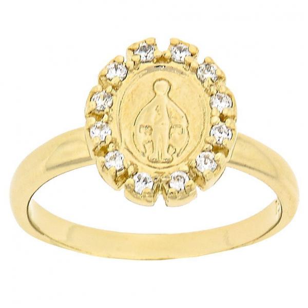 Anillo Multi Piedra 5.165.022.08 Oro Laminado, Diseño de Virgen Maria, con Zirconia Cubica Blanca, Pulido, Dorado