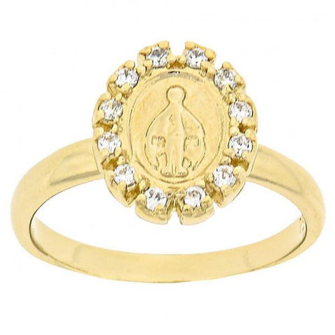 Anillo Multi Piedra 5.165.022.08 Oro Laminado, Diseño de Virgen Maria, con Zirconia Cubica Blanca, Pulido, Dorado