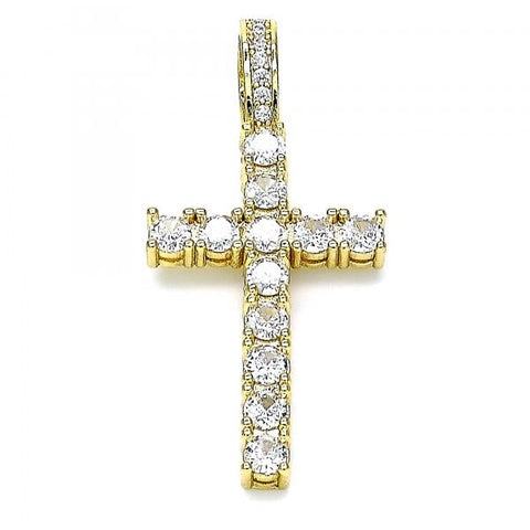 Dije Religioso 05.342.0046 Oro Laminado, Diseño de Cruz, con Zirconia Cubica Blanca, Pulido, Dorado