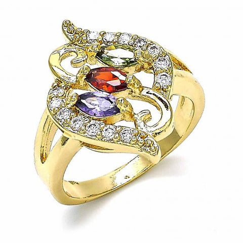 Anillo Multi Piedra 01.283.0011.1.08 Oro Laminado, con Zirconia Cubica Multicolor, Pulido, Dorado