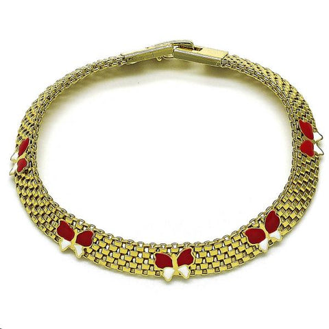 Pulsera Elegante 03.331.0216.08 Oro Laminado, Diseño de Mariposa y Bismarco, Diseño de Mariposa, Esmaltado Rojo, Dorado