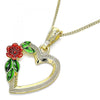 Collares con Dije 04.351.0013.20 Oro Laminado, Diseño de Corazon y Flor, Diseño de Corazon, Pulido, Tricolor