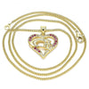 Collares con Dije 04.156.0337.1.20 Oro Laminado, Diseño de Corazon y Manos, Diseño de Corazon, con Micro Pave Rubi, Pulido, Dorado