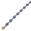 Pulsera Elegante 04.63.1347.2.07 Oro Laminado, Diseño de Ojo Griego, Resinado Azul, Dorado