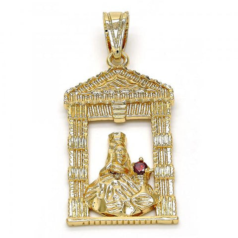 Dije Religioso 05.120.0051 Oro Laminado, Diseño de Santa Barbara, con Zirconia Cubica Granate, Pulido, Dorado