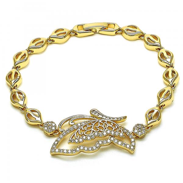 Pulsera Elegante 03.283.0185.07 Oro Laminado, Diseño de Mariposa, con Micro Pave Blanca, Pulido, Dorado