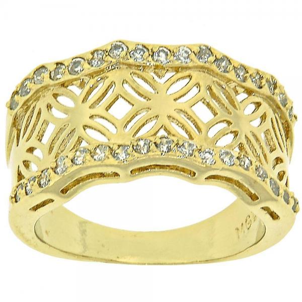 Anillo Multi Piedra 5.166.005.08 Oro Laminado, Diseño de Flor, con Micro Pave Blanca, Pulido, Dorado