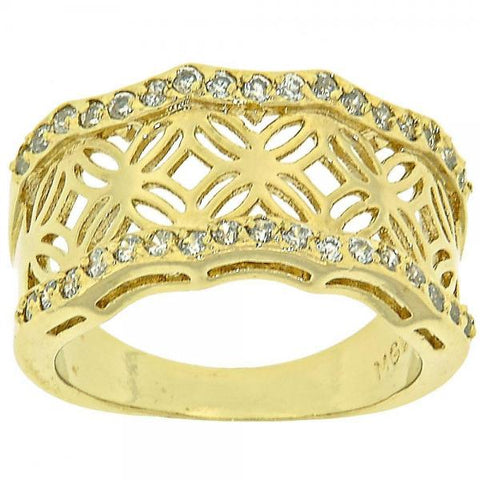 Anillo Multi Piedra 5.166.005.08 Oro Laminado, Diseño de Flor, con Micro Pave Blanca, Pulido, Dorado