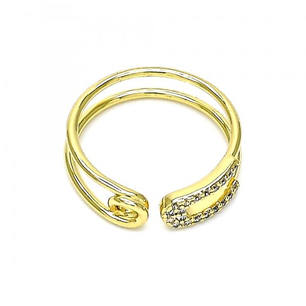 Anillo Multi Piedra 01.213.0004 Oro Laminado, Diseño de Paperclip, con Micro Pave Blanca, Pulido, Dorado