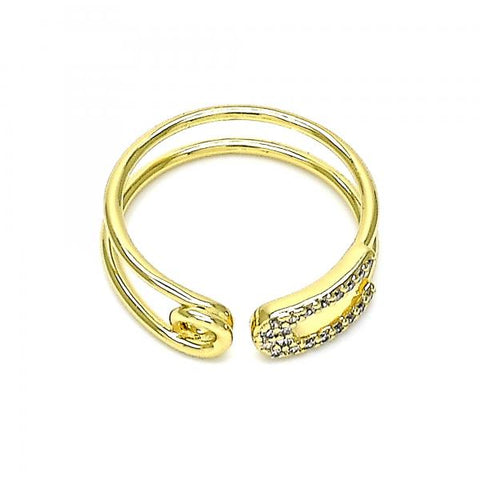 Anillo Multi Piedra 01.213.0004 Oro Laminado, Diseño de Paperclip, con Micro Pave Blanca, Pulido, Dorado
