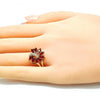 Anillo Multi Piedra 01.210.0097.1.08 Oro Laminado, Diseño de Flor, con Zirconia Cubica Rubi y Blanca, Pulido, Dorado